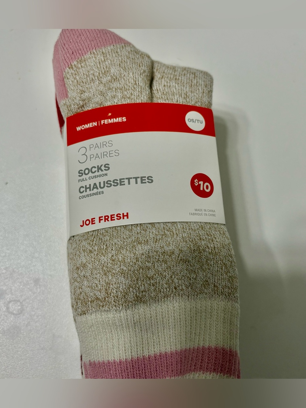Joe Fresh Pink and Cream Striped Crew Socks - 3 Pairs